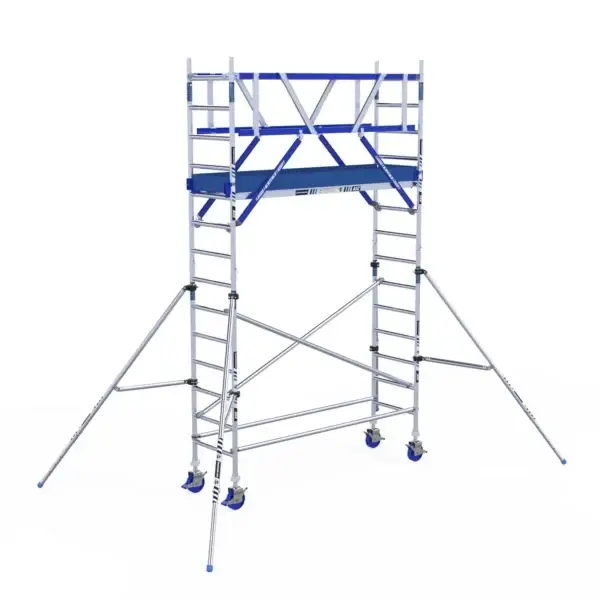 Trabattello ASC, dimensioni 75x250x5,2 metri, vista laterale con scala e piattaforma di lavoro sicura.